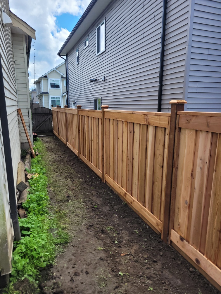 A cedar fence beside a house